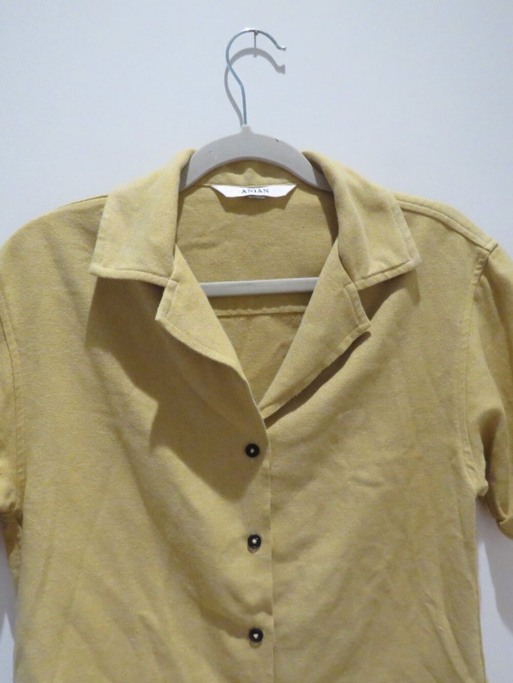 ANIAN Oxford Camp Collar Shirt Mustard Small Boxy Cropped Woven Casual Cotton - Picture 4 of 12